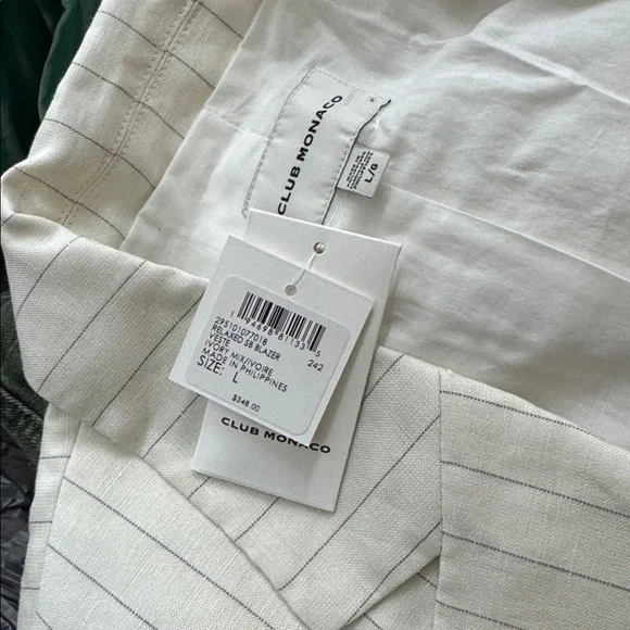 NWT • Club Monaco • Relaxed Single Breasted Blazer • Size L • Ivory Mix/Ivoire • - Picture 7 of 8